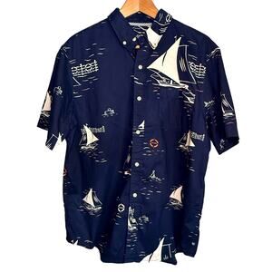 Chaps Ralph Lauren Men's Large Button Down Sailing Shirt Navy Cotton